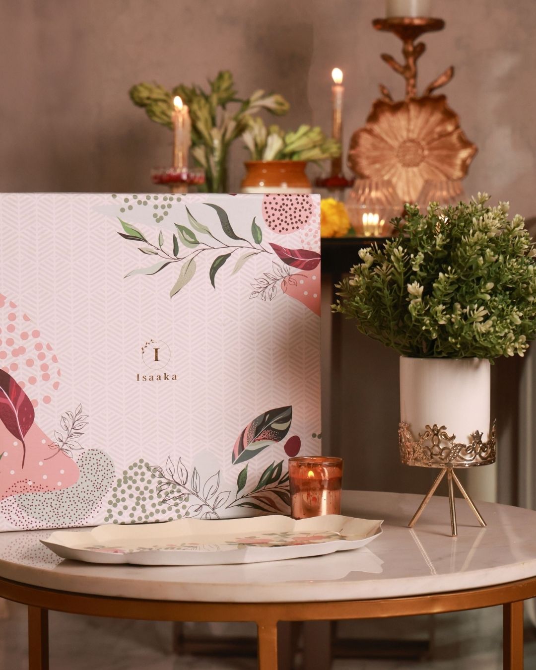 Bundle: Gulnaar Tray, Victorian Planter, Candle